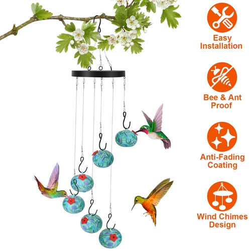 iMountek Hummingbird Feeder with Wind Chimes – Ant & Bee Proof Hanging Bird Feeder for Outdoor Garden & Patio