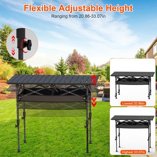 Portable Folding Camping Table 95CM – Adjustable Height, Rustproof Carbon Steel, Roll-Up Design with Hanging Storage Net – Perfect for Picnic, Hiking & Beach