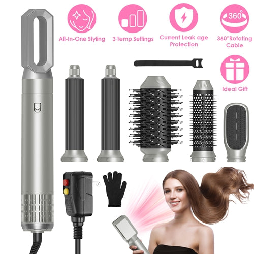 6-in-1 Hot Air Styler Brush Set – Dryer, Volumizer, Straightener & Curler with Auto Wrap, 3 Temp Settings, ALCI Plug & Accessories
