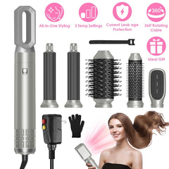 6-in-1 Hot Air Styler Brush Set – Dryer, Volumizer, Straightener & Curler with Auto Wrap, 3 Temp Settings, ALCI Plug & Accessories