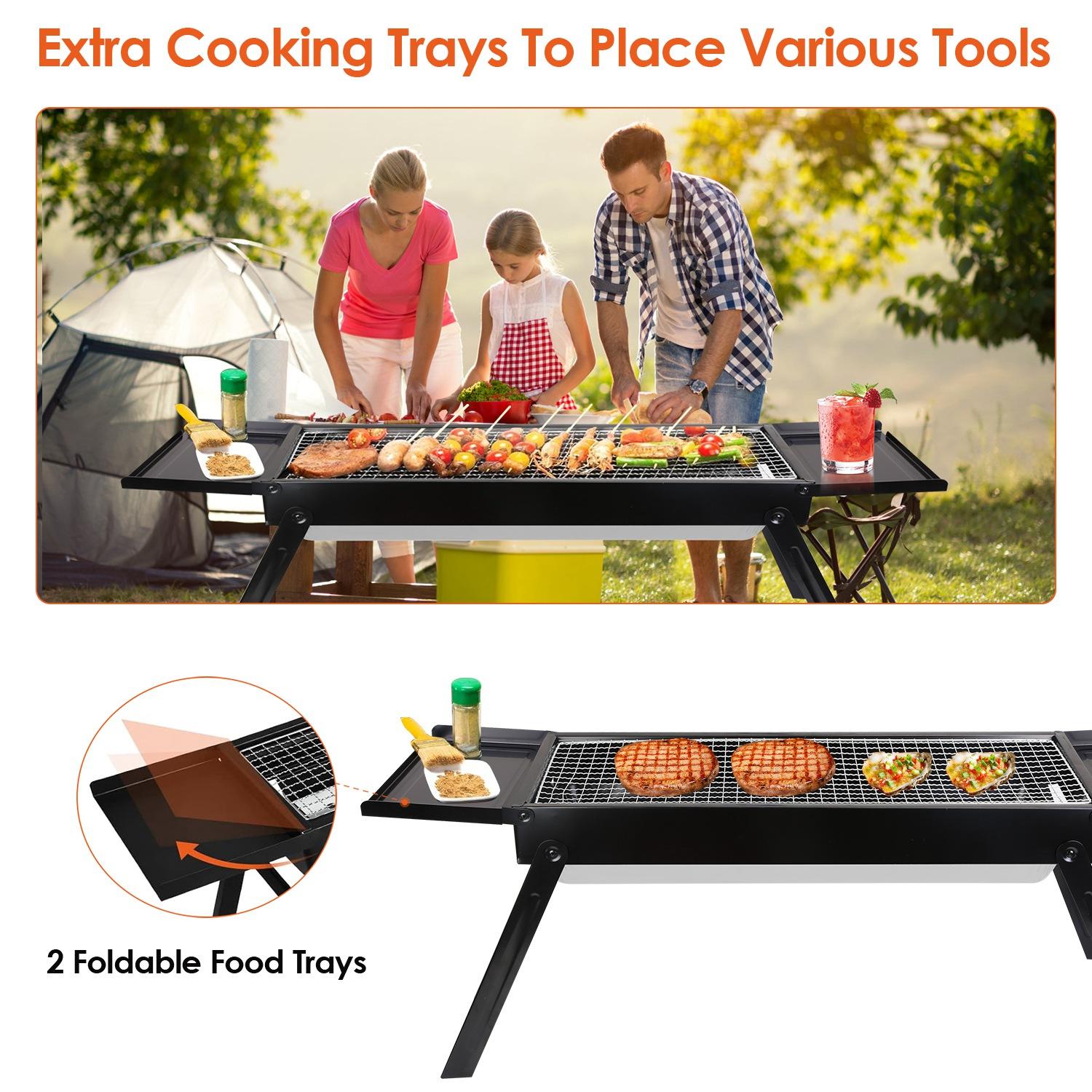 Portable Foldable Charcoal BBQ Grill – Stainless Steel with Shelf, Easy Setup for Camping, Picnics, Outdoor Parties, and Backyard Fun! Ash Beach