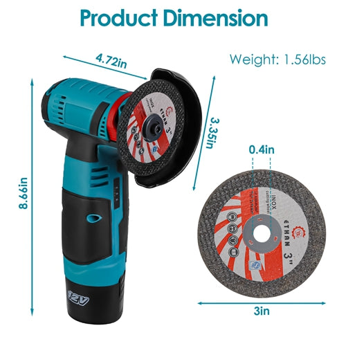 12V Cordless Angle Grinder Kit – Mini Polishing and Grinding Tool with 7 Discs, 2×1100mAh Batteries & Charger