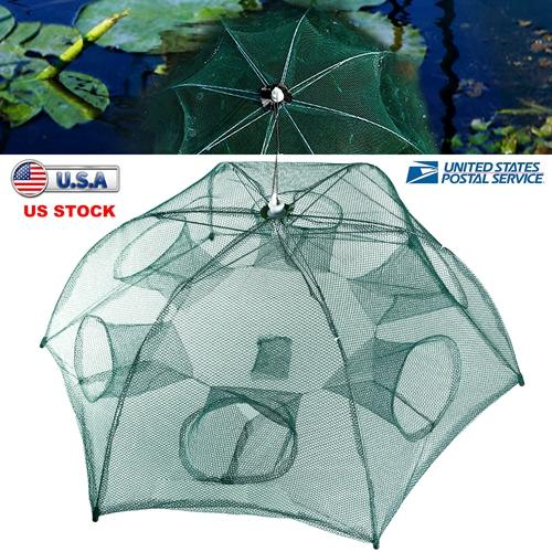 Portable 6-Sided Fishing Trap Net – Foldable Bait Trap for Shrimp, Minnow, Crab, and Crayfish with 6 Holes, Automatic Cast Mesh