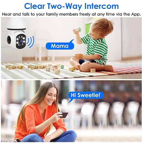 E27 WiFi Smart Bulb Camera 1080P FHD with Pan & Tilt, Two-Way Audio, Full Color Night Vision, Motion Tracking & Flood Light – Smart Security Surveillance
