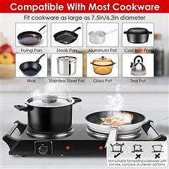1800W Electric Double Burner Hot Plate – Portable Countertop Stove with 5 Stepless Temperature Adjustments & Handles