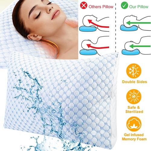 Cooling Memory Foam Pillow – Ventilated Soft Bed Pillow with Gel-Infused Cooling Foam, Heat & Moisture Reducing Cooling Fiber, Breathable & Machine Washable – Queen Size