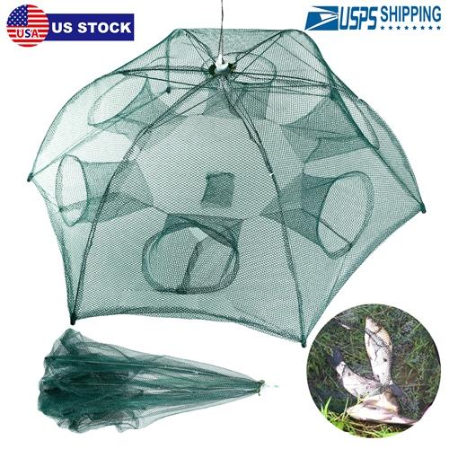 Portable 6-Sided Fishing Trap Net – Foldable Bait Trap for Shrimp, Minnow, Crab, and Crayfish with 6 Holes, Automatic Cast Mesh