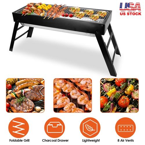 Portable Foldable Charcoal BBQ Grill – Stainless Steel Tabletop Grill with Easy Setup for Camping, Picnic, Outdoor Party & Backyard Cooking