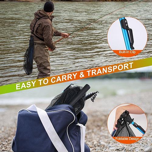 Foldable Fishing Net with Aluminum Alloy Rod, EVA Handle, Nano Coated Nylon Mesh – Safe Fish Catching Tool