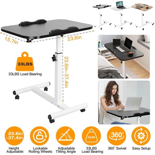 Rolling Laptop Table – Portable Computer Desk with Adjustable Height & Tilting Angle | Movable Workstation for Home & Office
