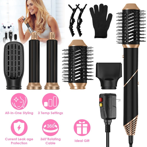 5-in-1 Hot Air Styler Set – Hair Dryer, Straightener, Curler & Volumizer with Auto Wrap, 3 Heat Settings, ALCI Plug & Accessories
