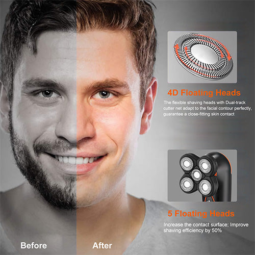 iMountek 4D Electric Shaver for Men – 5 Floating Head Rotary Razor, IPX7 Waterproof Wet & Dry, Rechargeable Beard Trimmer