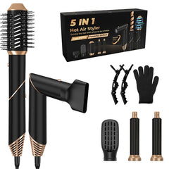 5-in-1 Hot Air Styler Set – Hair Dryer, Straightener, Curler & Volumizer with Auto Wrap, 3 Heat Settings, ALCI Plug & Accessories