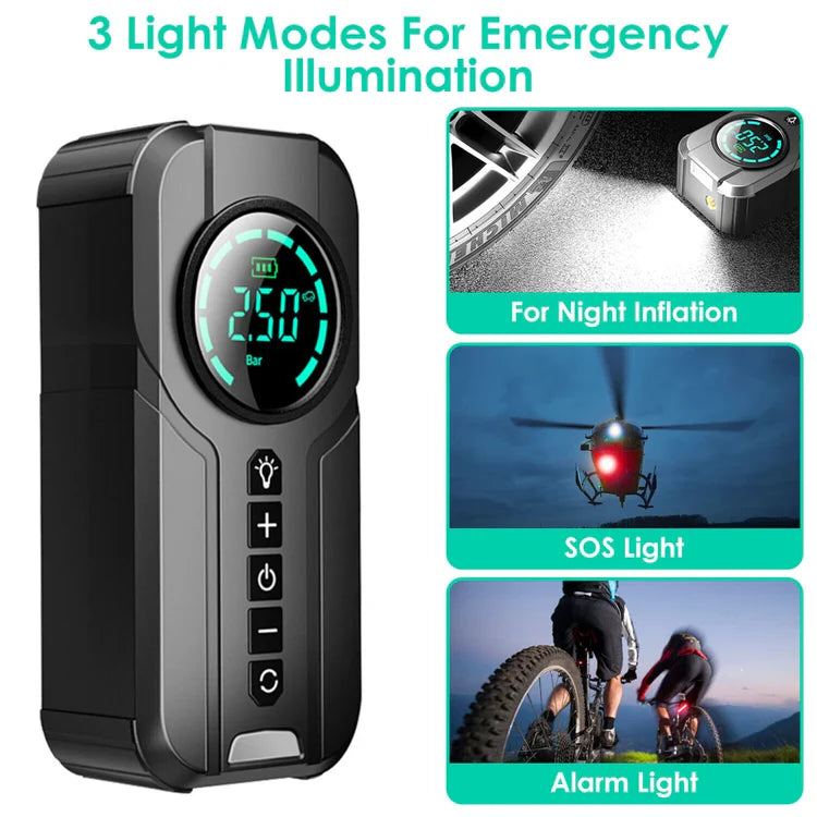2 In 1 Portable Air Compressor Wireless Car Air Pump Power Bank Auto Tyre Inflator Inflatable Pump For Electric Motorcycle Tires
